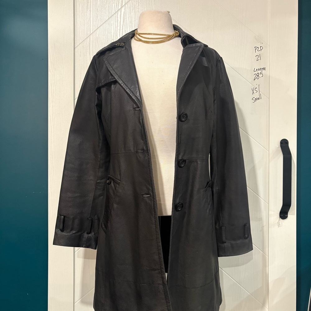 Y2K Vintage 90/00 Le Chateau Leather Trench/‎ Matrix/ Goth/ Grunge/ Moto/ - Picture 3 of 13